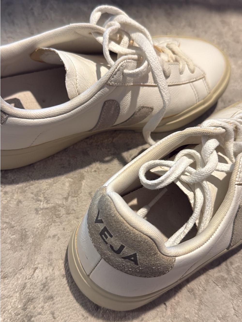 Veja White Leather Sneakers with Light Gray Suede Details